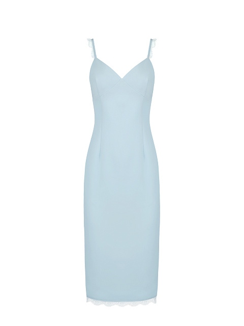 Голубое платье-миди на бретельках с кружевом, 1