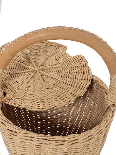 Бежевая сумка-корзина с декором из кожи песочного цвета, 4