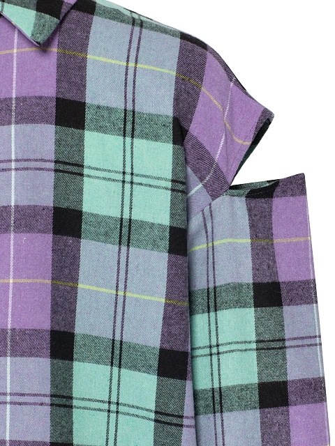 Фиолетовая рубашка в клетку с разрезами на плечах, 3 Фиолетовая рубашка в клетку с разрезами на плечах, 3