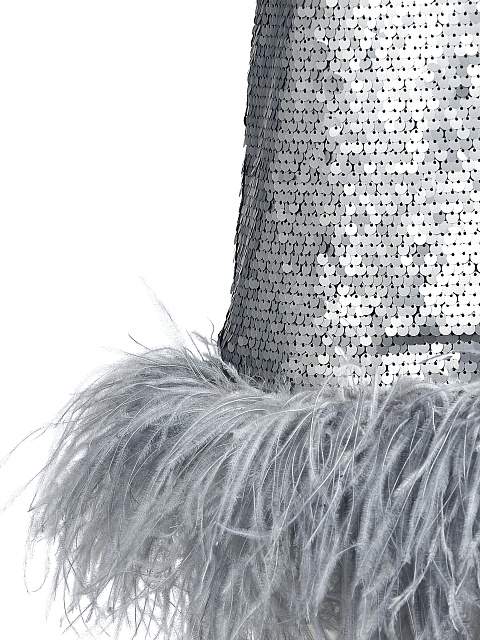 Серебристое платье-мини в пайетках с боа, 3