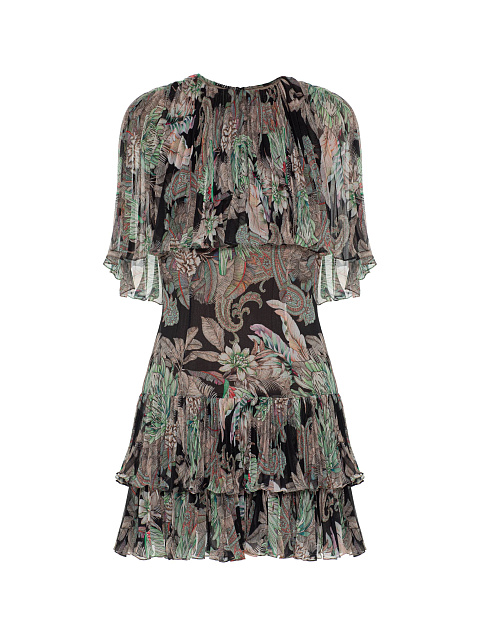 Черное платье-мини из шифона с цветочным принтом, 1 Черное платье-мини из шифона с цветочным принтом, 1