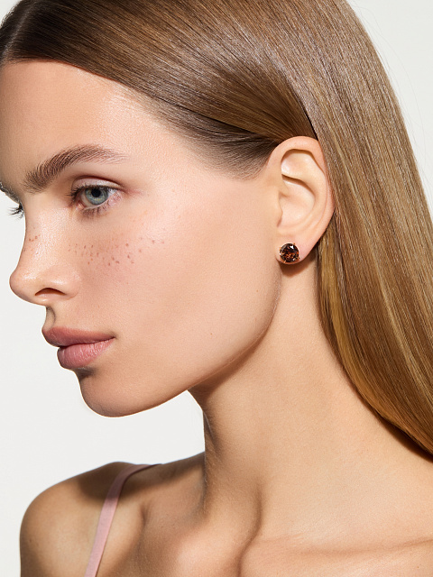 Пусеты из розового золота с дымчатым кварцем, 2