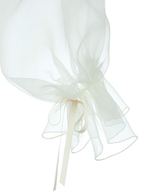 Молочное платье-мини с объемными рукавами из органзы, 4