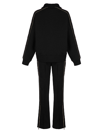 Черный костюм с укороченной толстовкой и вышивкой в виде лилий, 2