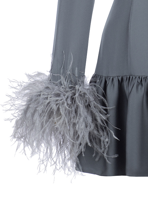 Серое платье-мини из вискозы и шелка с боа, 3 Серое платье-мини из вискозы и шелка с боа, 3