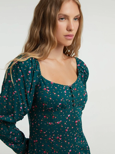 Зеленое платье-миди с цветочным принтом, 6 Зеленое платье-миди с цветочным принтом, 6