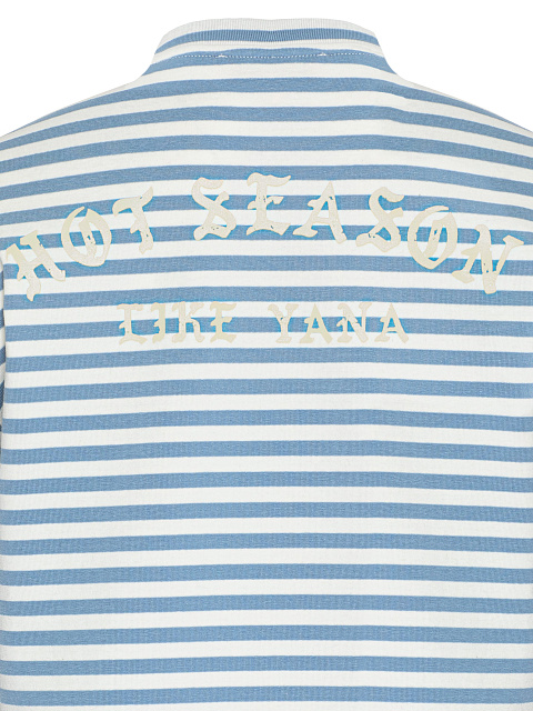 Бело-голубая хлопковая тельняшка с бежевым принтом, 3