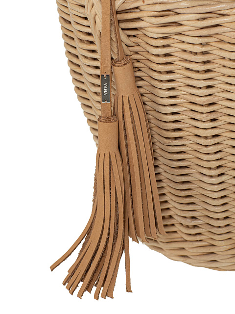 Бежевая сумка-корзина с декором из кожи песочного цвета, 3