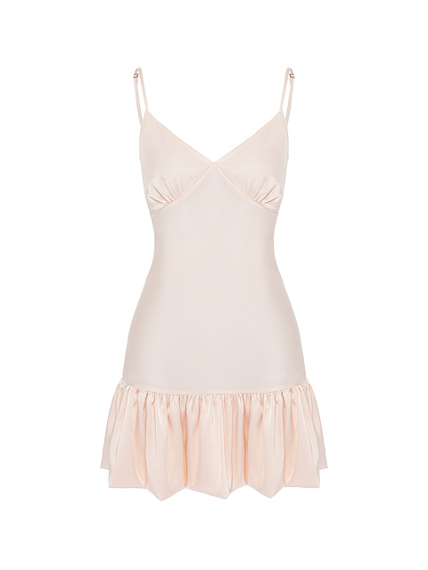 Светло-розовое платье-комбинация с воланом, 1