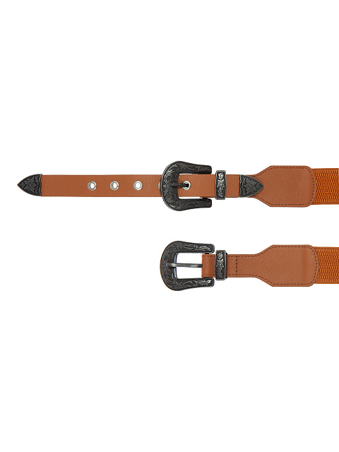 Широкий светло-коричневый ремень с двумя пряжками, 2