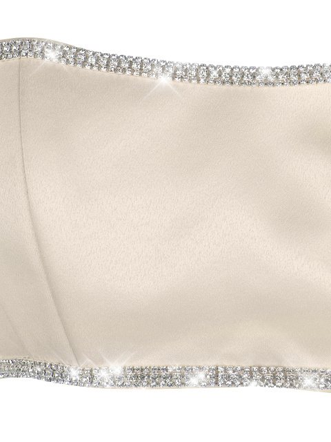 Бежевый атласный топ с рукавами-фонариками и стразами, 3