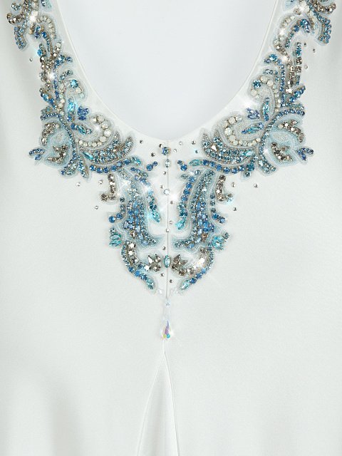 Белое платье-миди из шелка с вышивкой, 4