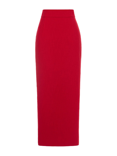 Красный костюм-двойка из жакета с баской и юбки-миди, 9