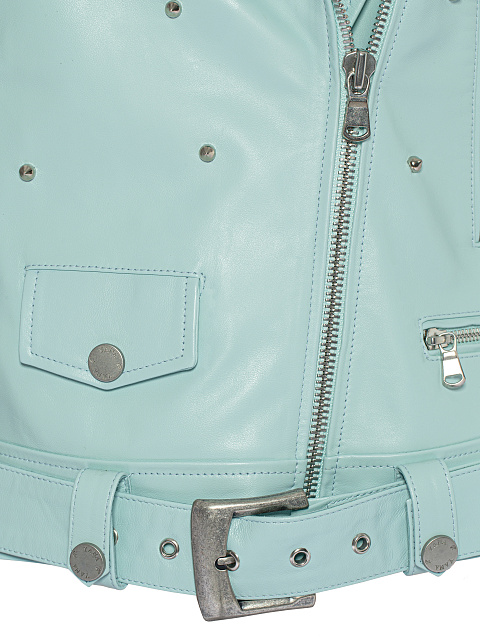 Голубой кожаный жилет с шипами, 4