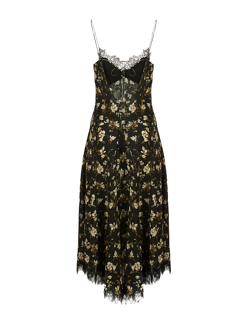 Черное шелковое платье-миди с цветочным принтом, 2 Черное шелковое платье-миди с цветочным принтом, 2