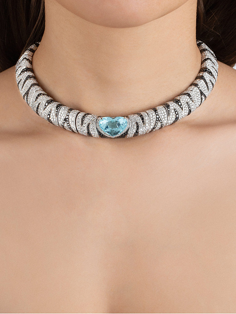 Колье из белого золота с турмалином Параиба в огранке «сердце» и бриллиантами круглой огранки, 3