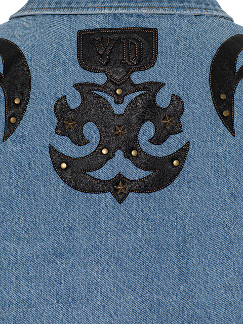 Голубая куртка из денима с отделкой из кожи и шерстяным подкладом, 5