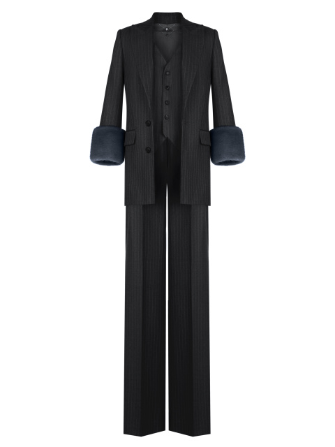 Черный костюм-тройка с норковым мехом, 1
