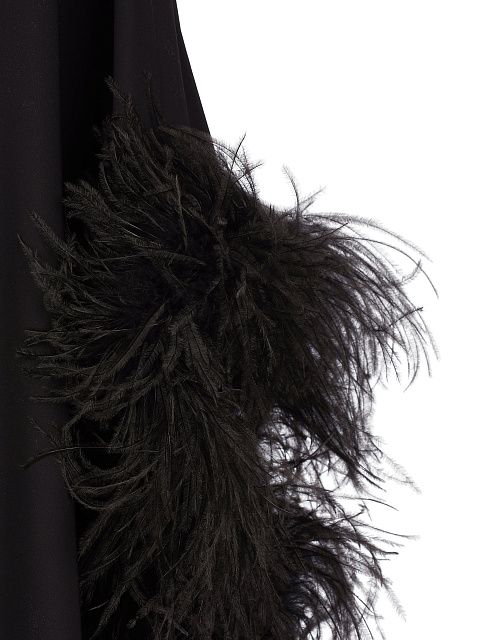 Черное асимметричное платье-миди с боа, 3