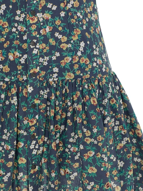 Синее платье-мини из хлопка с цветочным принтом, 3