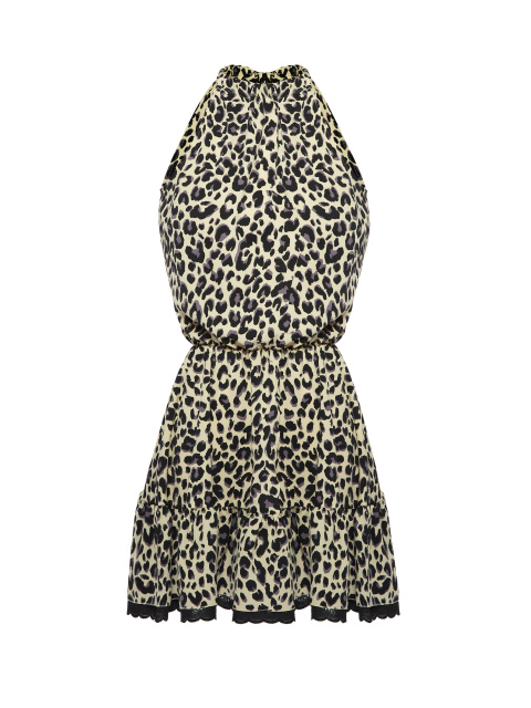 Бежевое платье-мини из вискозы с леопардовым принтом, 1