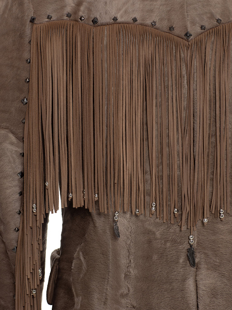 Коричневый жакет из каракуля с бахромой, 3