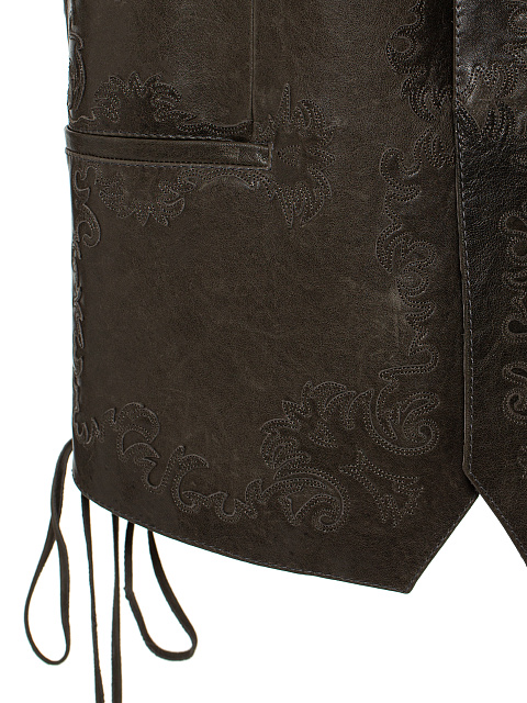 Коричневый кожаный жилет с декоративной шнуровкой, 3