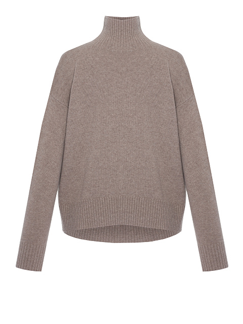 Бежевый кашемировый свитер с высоким горлом и вышивкой на спине, 1