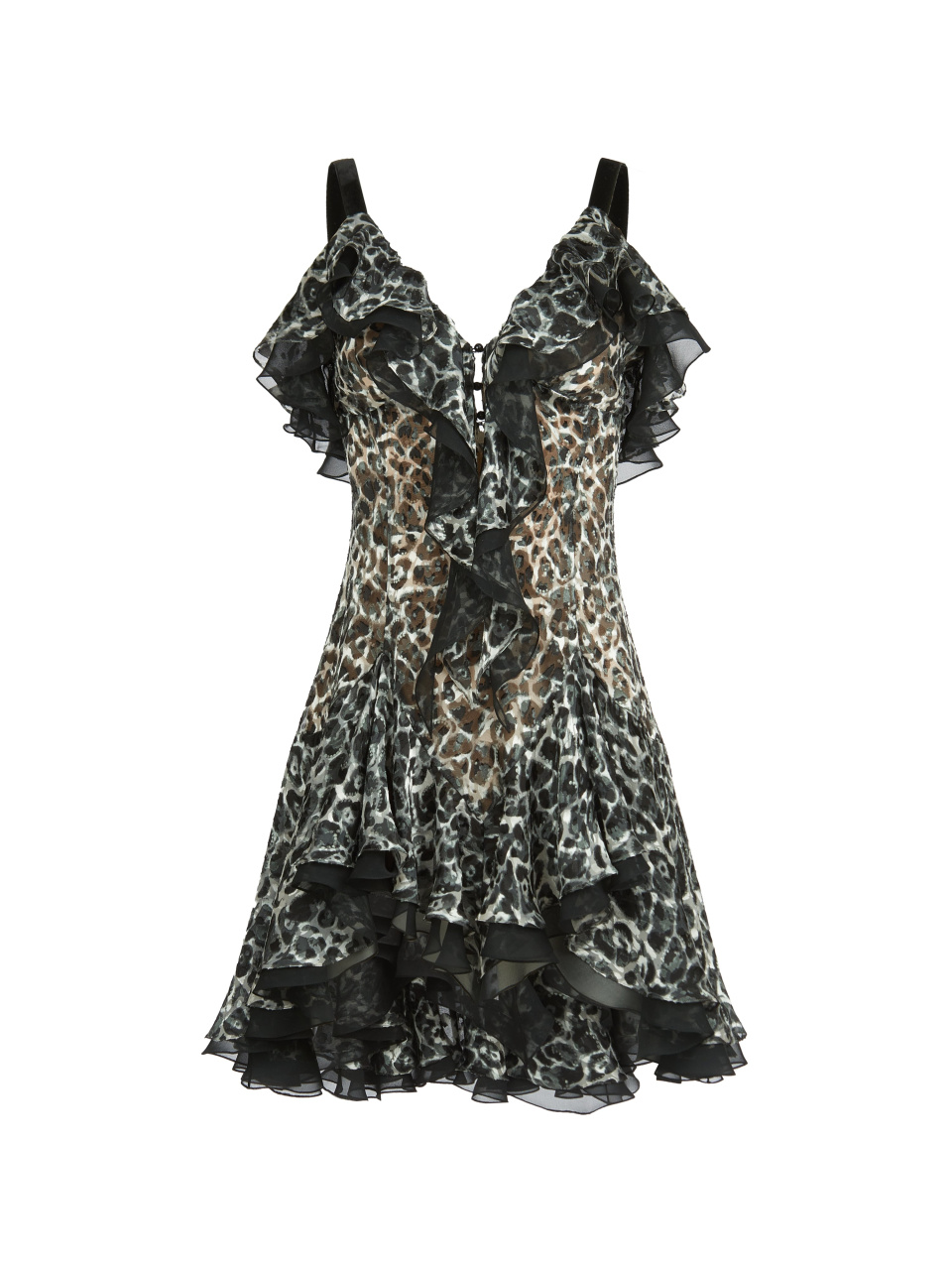 Шифоновое платье-мини с черным анималистичным принтом, 1