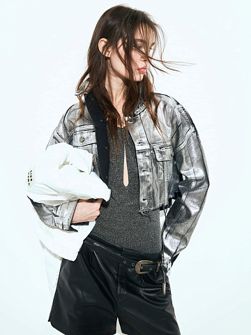 Серебристое трикотажное боди с люрексом, 2