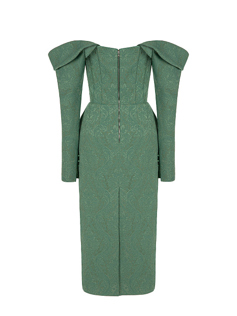 Зеленое платье-миди из жаккарда, 2