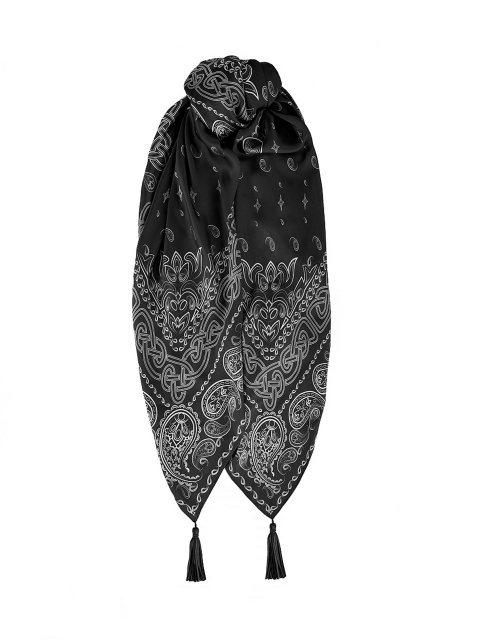 Черный шелковый платок с белым принтом, 1