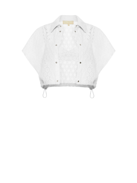 Белый хлопковый сет из рубашки с коротким рукавом и бра, 1
