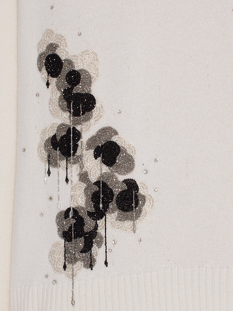 Белый свитер из кашемира с цветочной вышивкой, 3