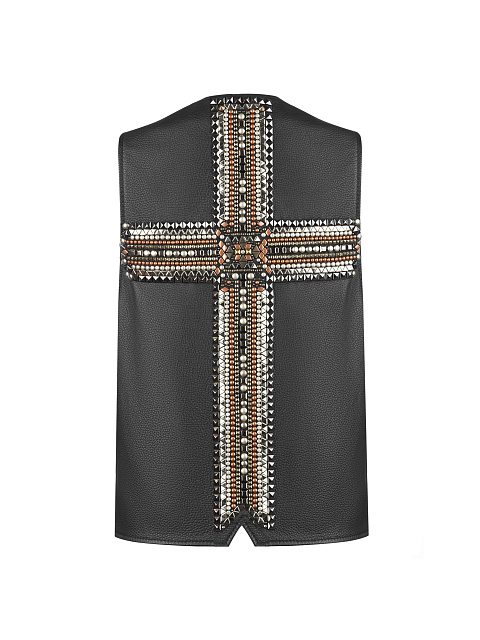 Черный кожаный жилет с кнопками, 2