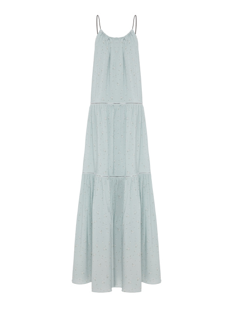 Голубое платье-макси из шелка с цветочным принтом, 1