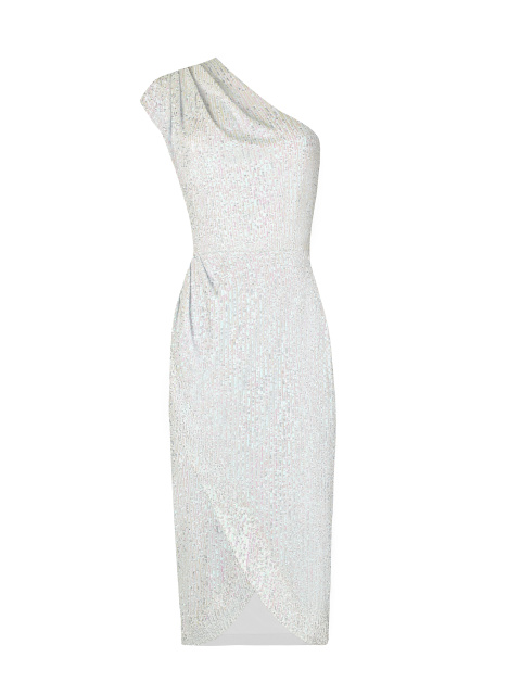 Асимметричное белое платье-миди в пайетках, 1