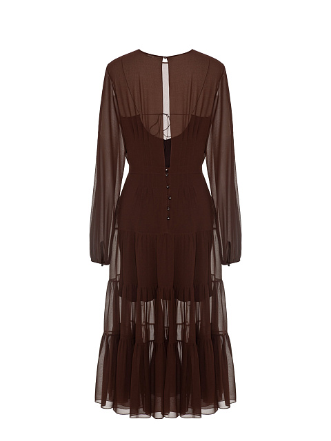 Темно-коричневое платье-миди из шифона, 2