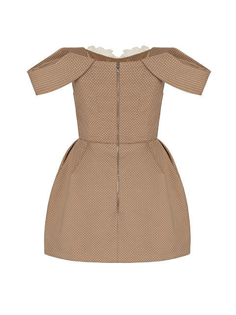 Бежевое платье-мини из хлопка в горошек, 2