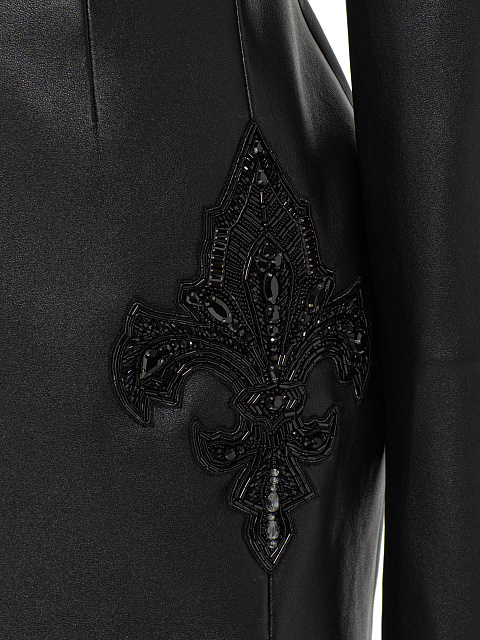 Черное платье-мини из кожи с открытыми плечами, 3