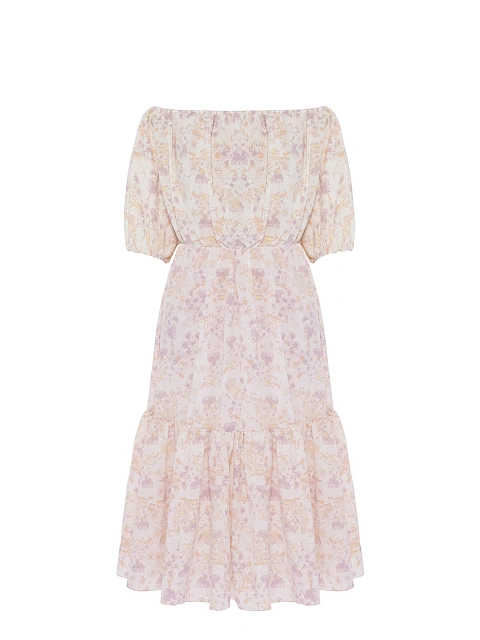 Платье-миди с сиреневым цветочным принтом, 1