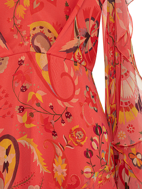 Красное платье-мини из шифона с принтом, 3