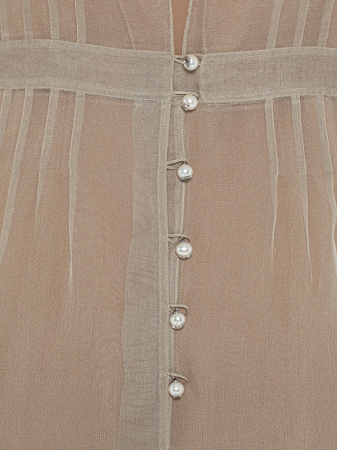 Бежевое платье из органзы с мехом лисы, 6