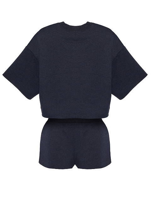 Темно-синий костюм с шортами и тональной вышивкой, 2