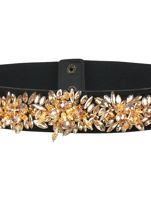 Черный эластичный ремень с золотистыми стразами, 3
