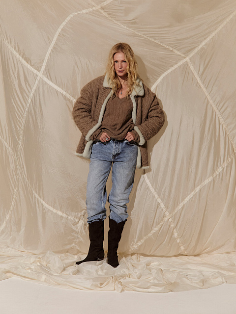 Двусторонний жакет из мятной норки и коричневого кашемира, 4