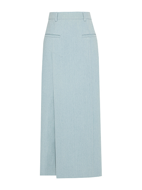 Голубой джинсовый костюм-двойка с юбкой-миди, 3 Голубой джинсовый костюм-двойка с юбкой-миди, 3