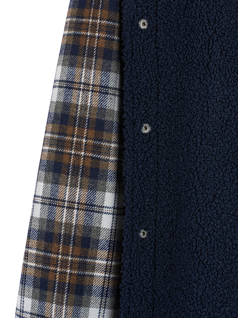 Темно-коричневая рубашка в клетку с подкладкой из синего искусственного меха, 3