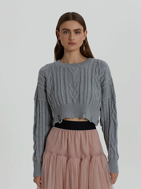 Укороченный серый свитер с косами, 5