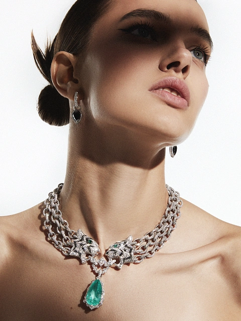 Колье со съемным кулоном из белого золота с изумрудом и бриллиантами, 2 Колье со съемным кулоном из белого золота с изумрудом и бриллиантами, 2